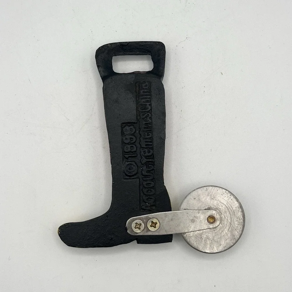 Western Cowboy Boot Spur Bottle Opener Cigar Cutter Cast Iron Red Yellow 1998